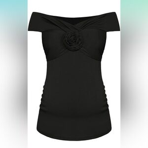 Maternity Tops Off Shoulder 3D Flower V Neck Knitted Stretch Dressy Blouse Side